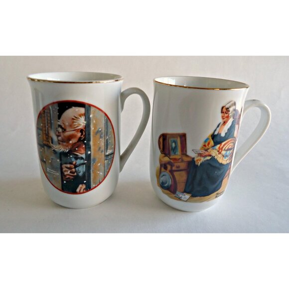 4 Norman Rockwell Mugs Vintage Cups 1980's - Picture 4 of 6